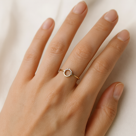 Gold-Plated Sterling Silver Circle Ring with Zircon