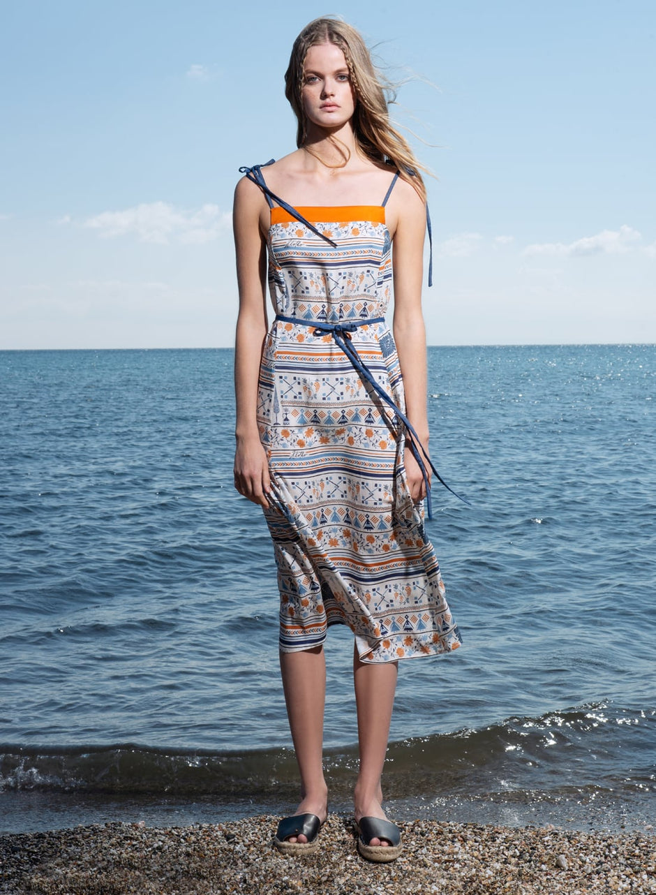 NISYROS Ecru Print Dress – Folk-Inspired Summer Elegance