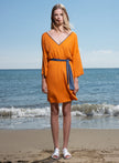 ARKOI Orange Short Dress with Detachable Denim Belt