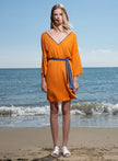 ARKOI Orange Short Dress with Detachable Denim Belt