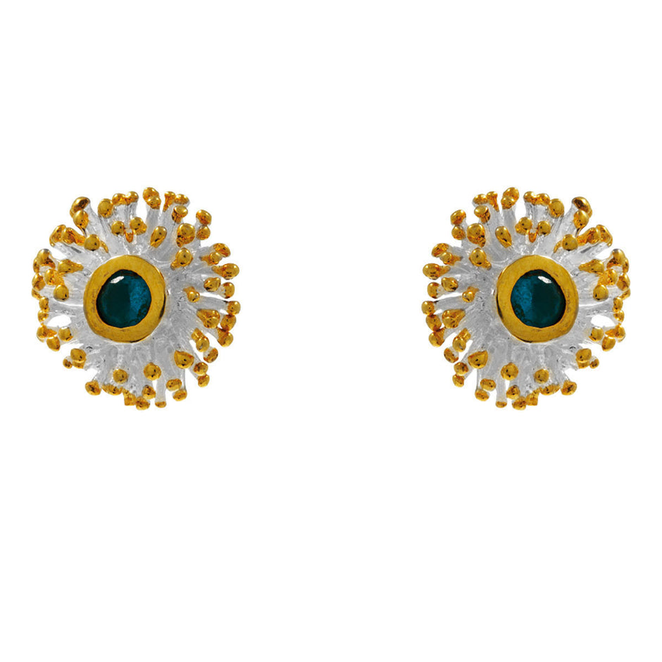 Sterling Silver Stud Earrings with Swiss Blue Topaz