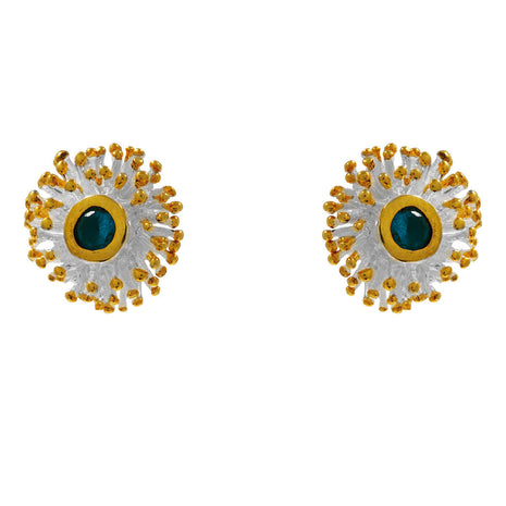 Sterling Silver Stud Earrings with Swiss Blue Topaz