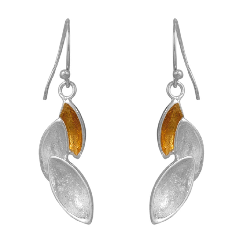 Handmade Sterling Silver Drop Earrings with Gold-Plated Detail