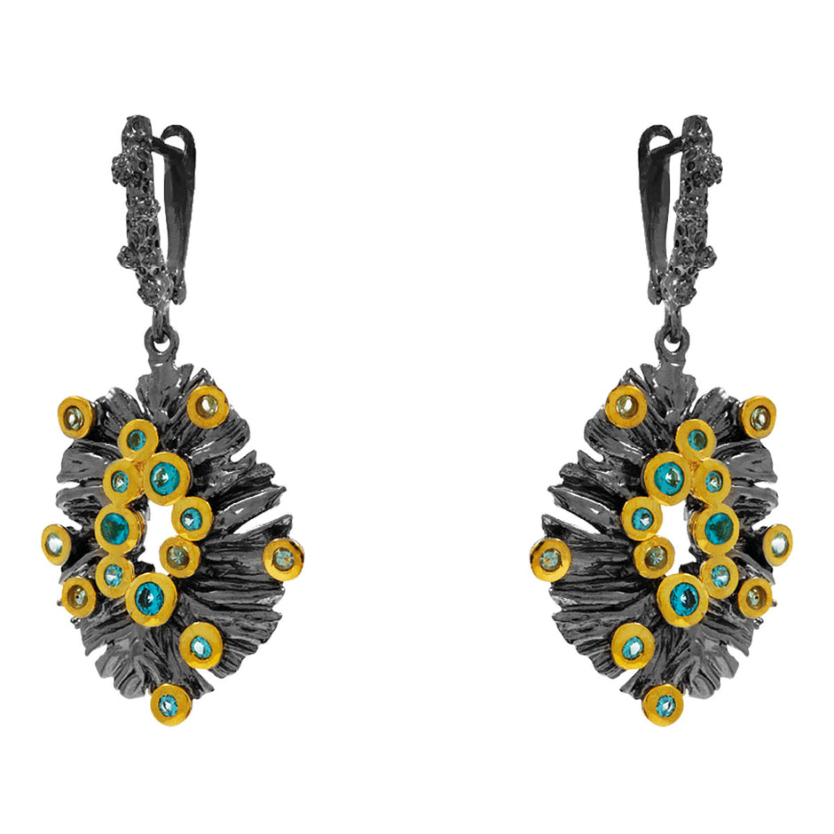 Sterling Silver Drop Earrings with Swiss Blue and Sky Blue Topaz