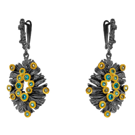 Sterling Silver Drop Earrings with Swiss Blue and Sky Blue Topaz