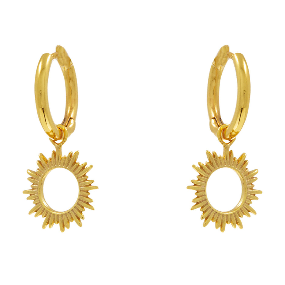 Sterling Silver Hoop Earrings with Gold-Plated Sunburst Charms