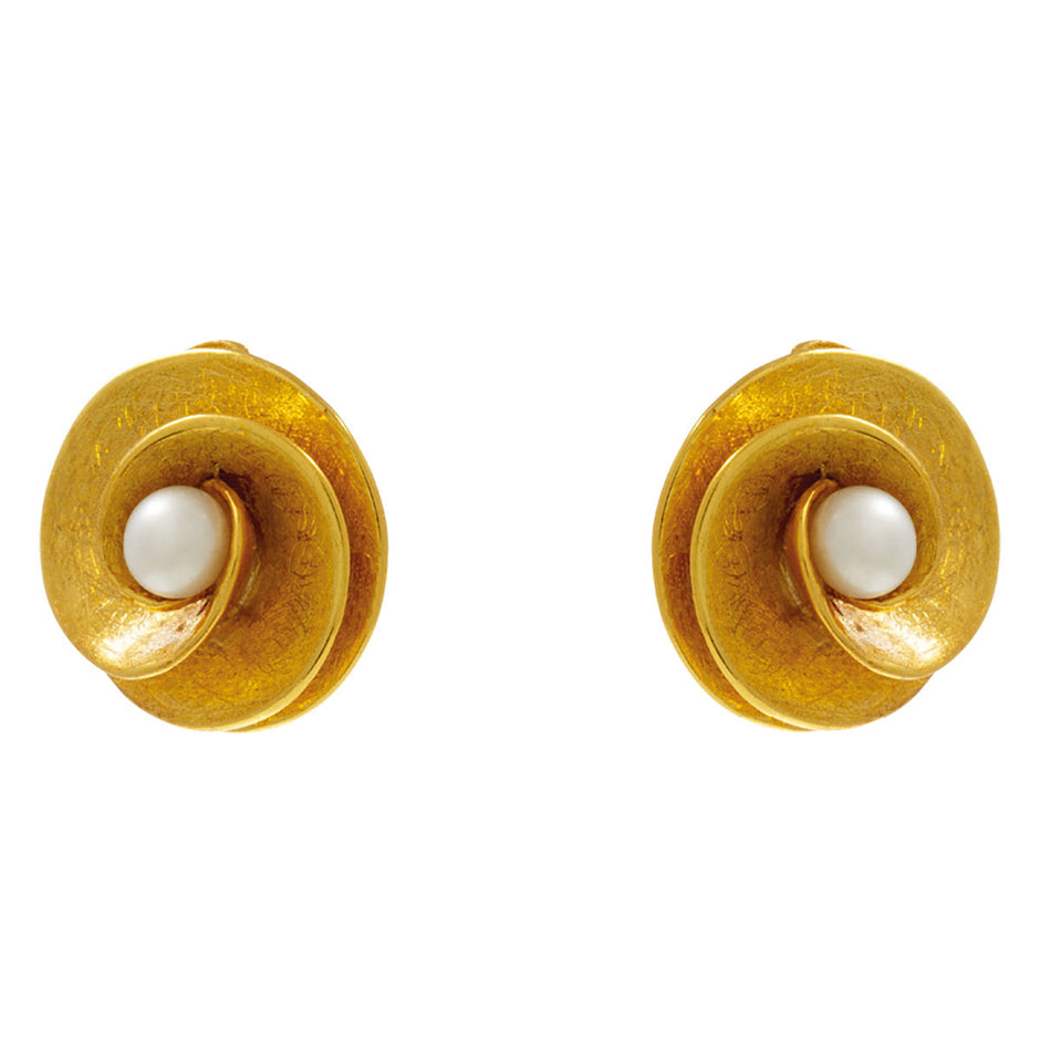 Sterling Silver Stud Earrings with Gold Plating and Cultured Pearl