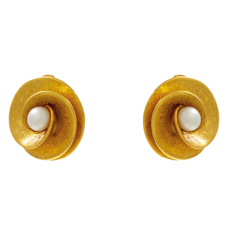 Sterling Silver Stud Earrings with Gold Plating and Cultured Pearl