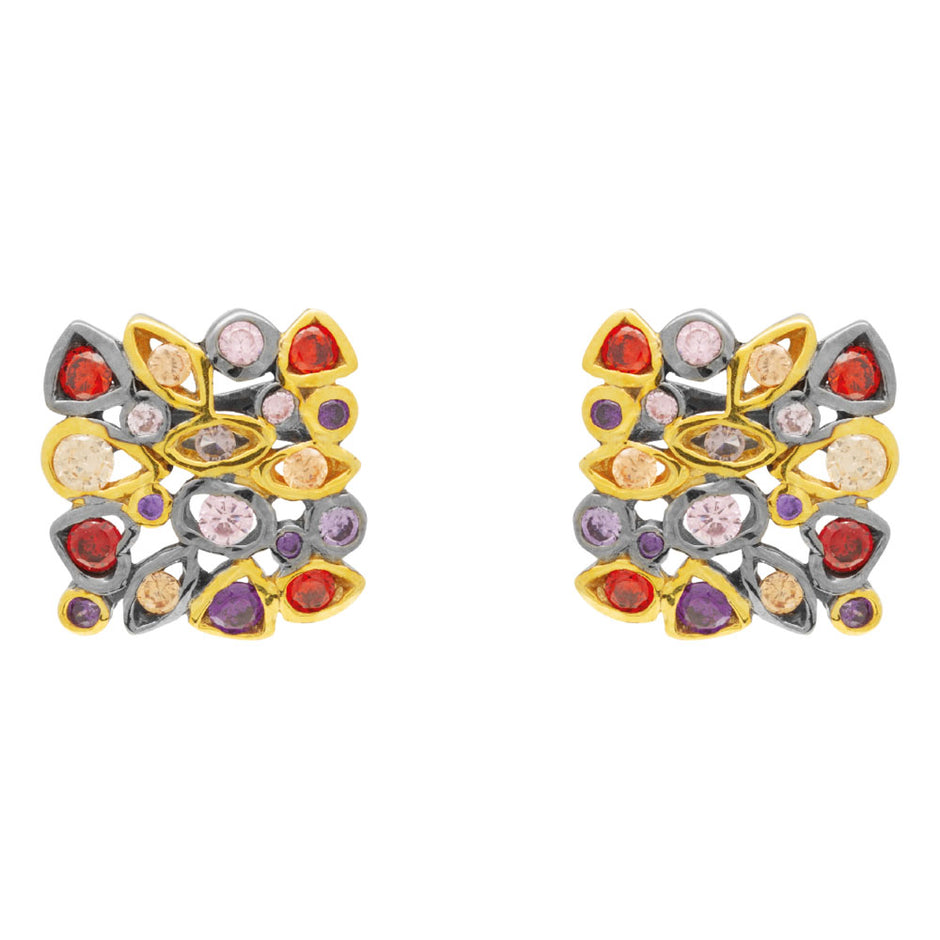 Sterling Silver Stud Earrings with Multicolour Gemstones