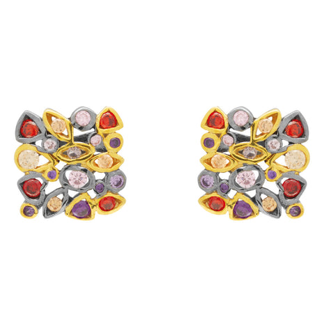 Sterling Silver Stud Earrings with Multicolour Gemstones