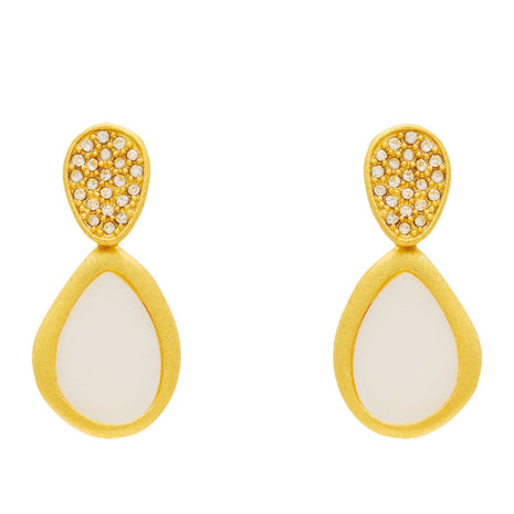 Sterling Silver Drop Earrings with Mother of Pearl and White Zircon