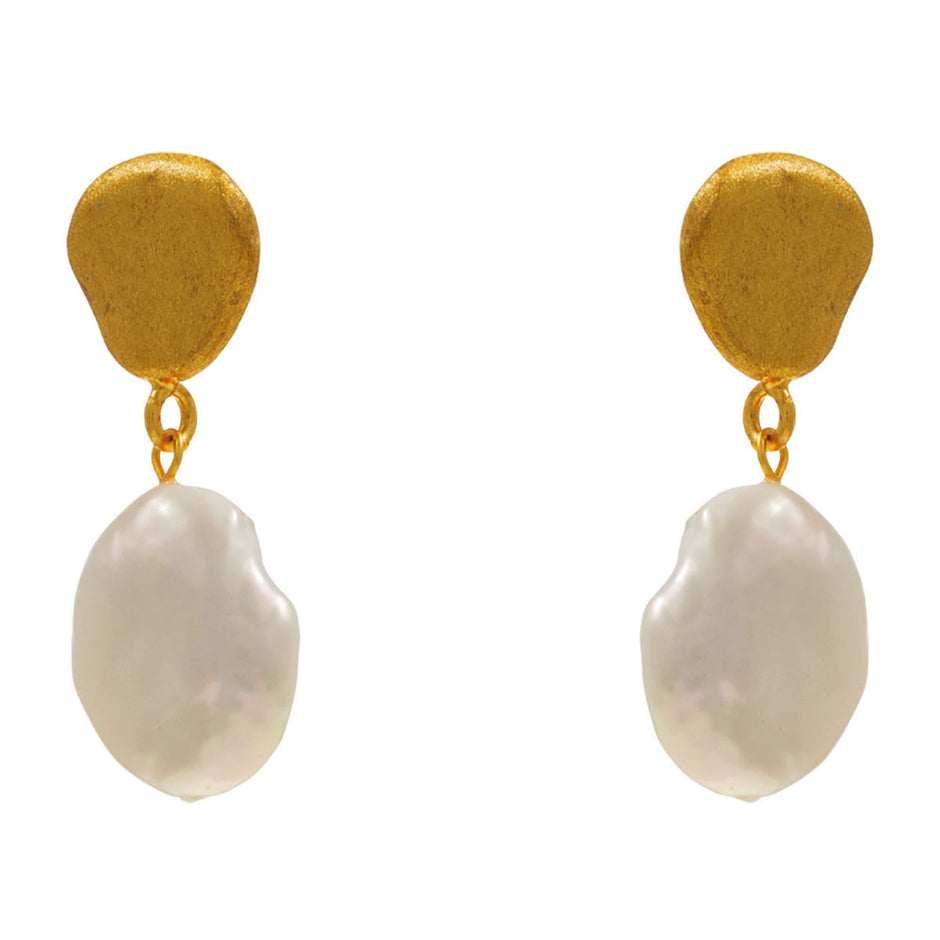 Sterling Silver Stud Earrings with Gold Plating and Baroque Pearl