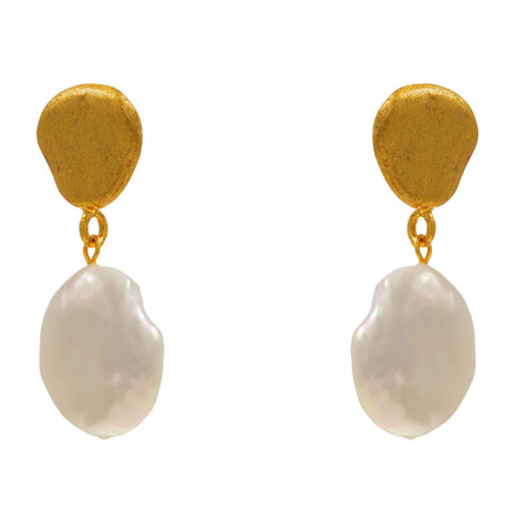Sterling Silver Stud Earrings with Gold Plating and Baroque Pearl