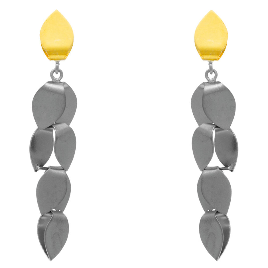 Sterling Silver Leaf-Inspired Earrings with Black Rhodium and Gold Plating
