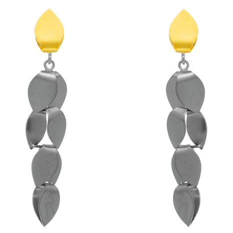 Sterling Silver Leaf-Inspired Earrings with Black Rhodium and Gold Plating