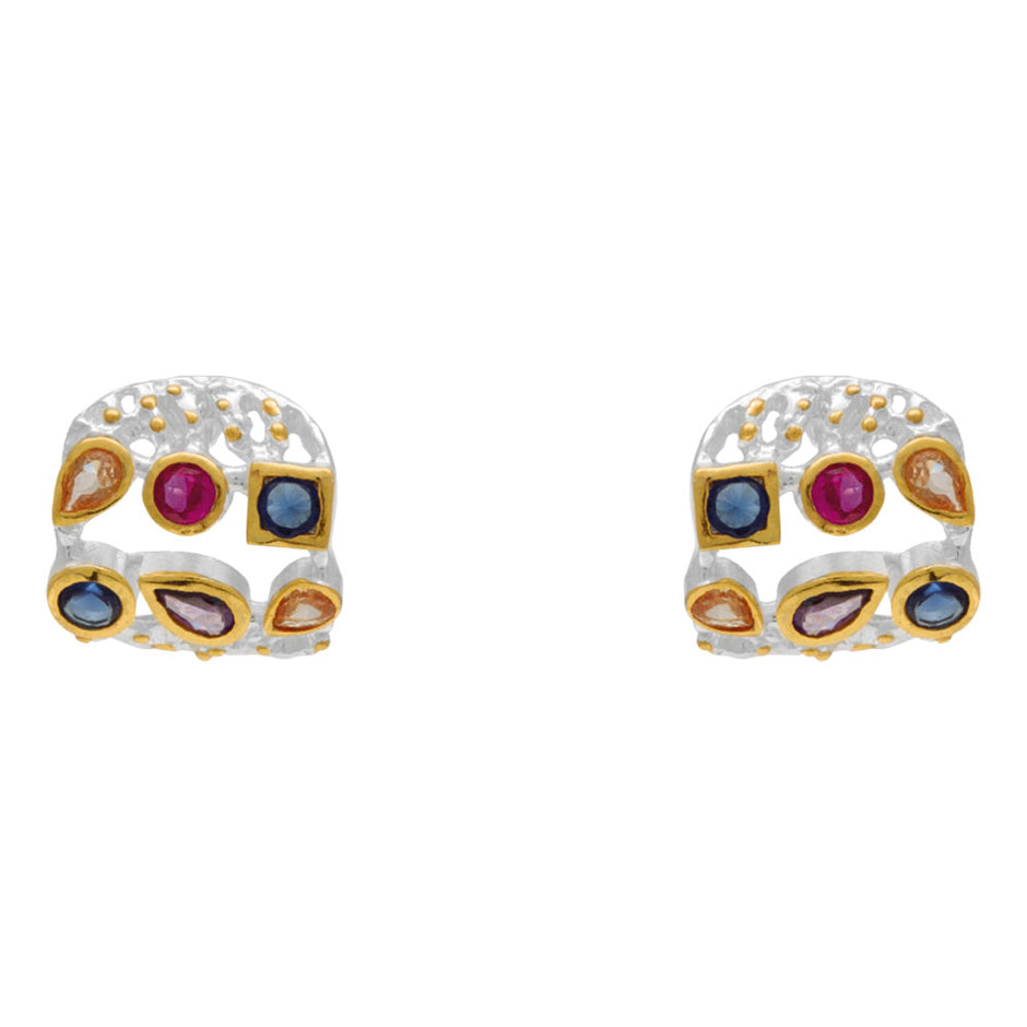 Sterling Silver Statement Earrings with Multicolour Gemstones