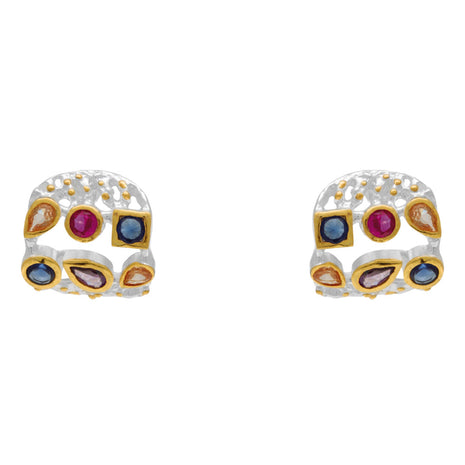 Sterling Silver Statement Earrings with Multicolour Gemstones
