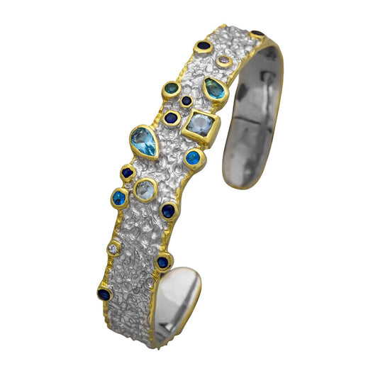 Handmade Silver Bracelet With Silver And Gold Plating And Semi-Precious Stones (Zircon)