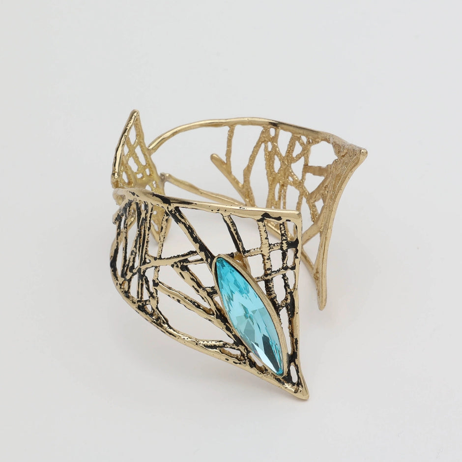 Twinkle Dark Openwork Bronze Cuff Bracelet with Aqua Bohemica Crystal