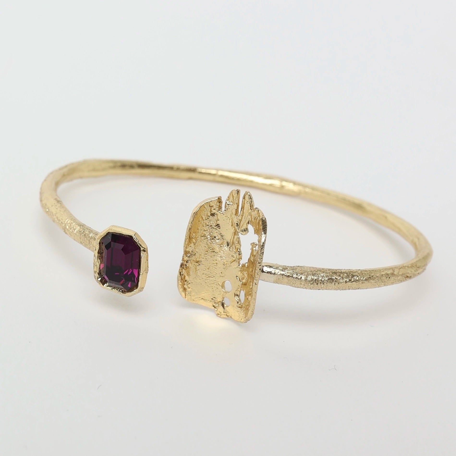 Bronze Open Cuff Bracelet with Faceted Crystal