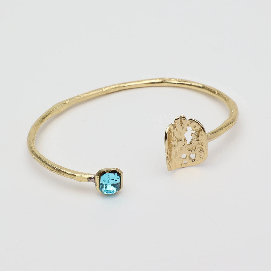 Bronze Open Cuff Bracelet with Faceted Crystal