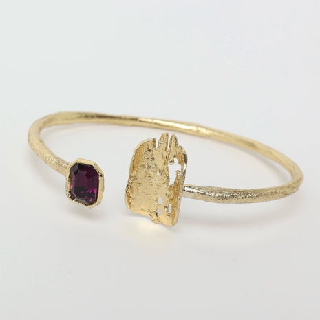 Bronze Open Cuff Bracelet with Faceted Crystal