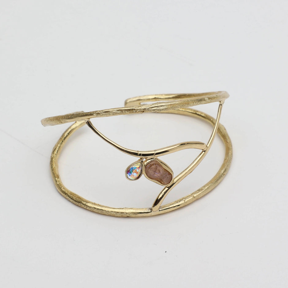 Flow Bronze Cuff Bracelet with Crystal & Resin