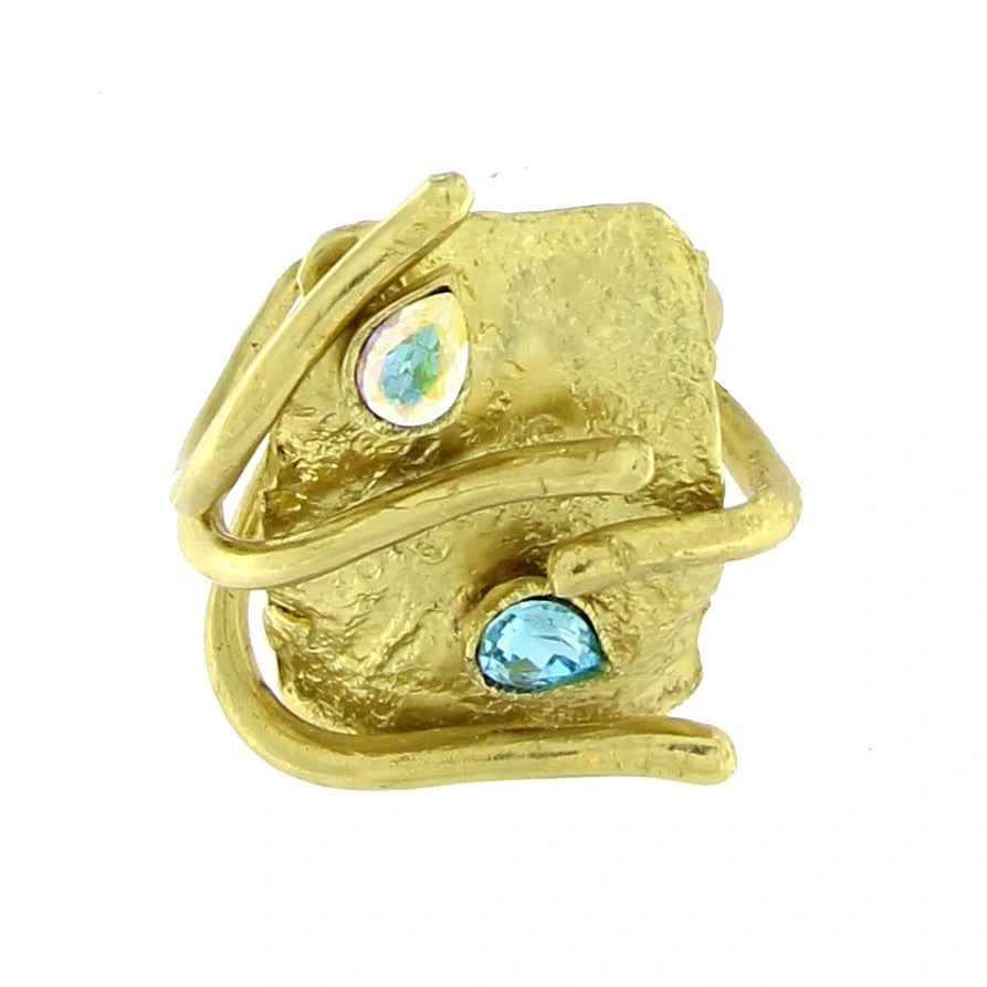 Bronze Sculptural Ring with Teardrop Crystals