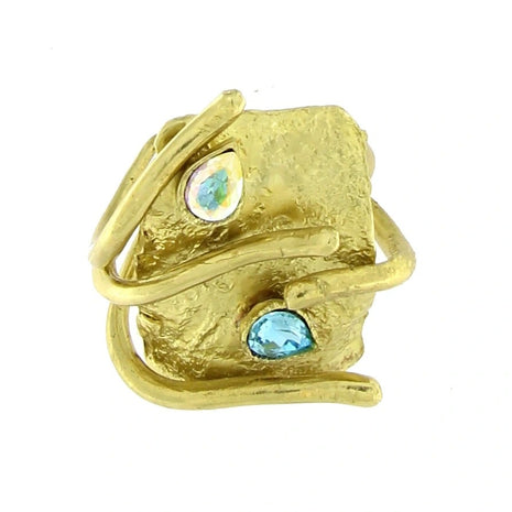 Bronze Sculptural Ring with Teardrop Crystals