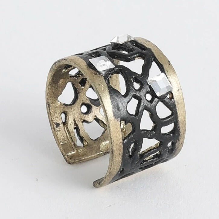 Wisp Openwork Bronze Ring with White Crystals