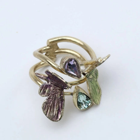 Bronze Butterfly Ring with Enamel and Crystal Accents