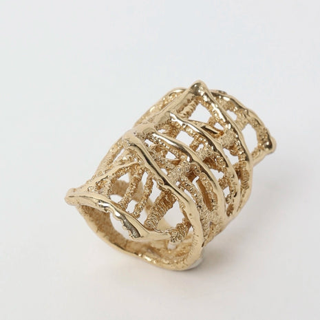 Sculptural Bronze Openwork Ring with Oxidized Finishes