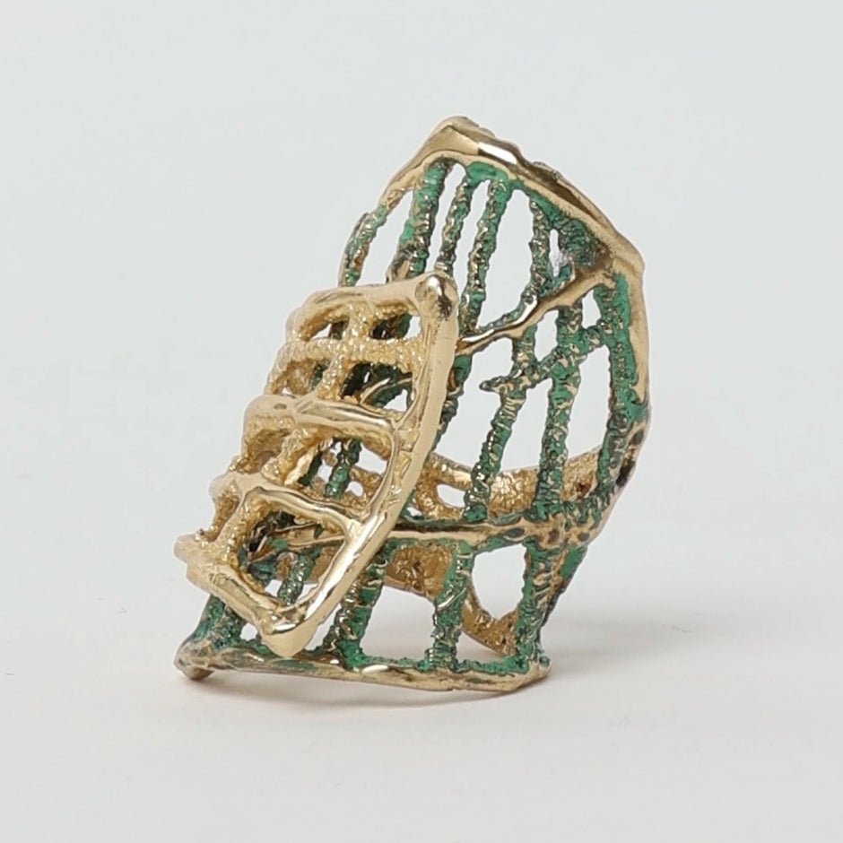 Sculptural Bronze Openwork Ring with Oxidized Finishes