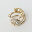 Gleam Swirly Ring – Bronze with White Crystal & Creamrose Pearl