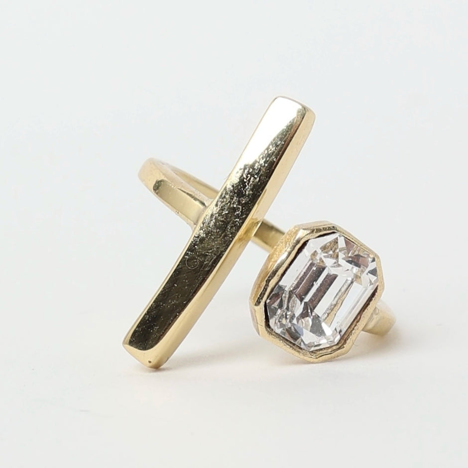 Bronze Asymmetric Ring with Crystal Accent