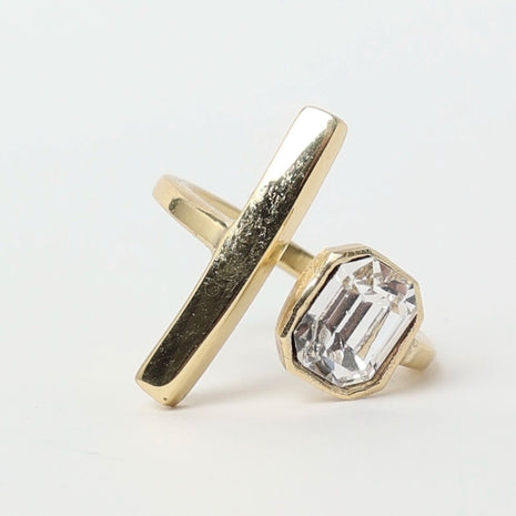Bronze Asymmetric Ring with Crystal Accent