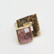 Mist Bronze Ring with Textured Plate and Resin Gem – Violet or Green