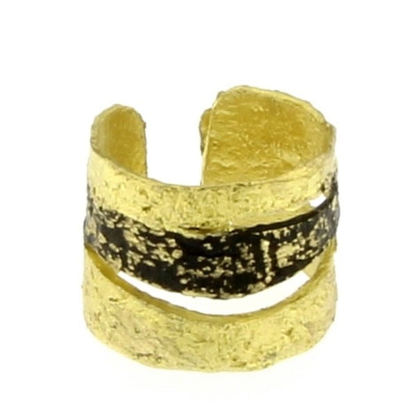 Textured Bronze Statement Ring with Oxidized Band