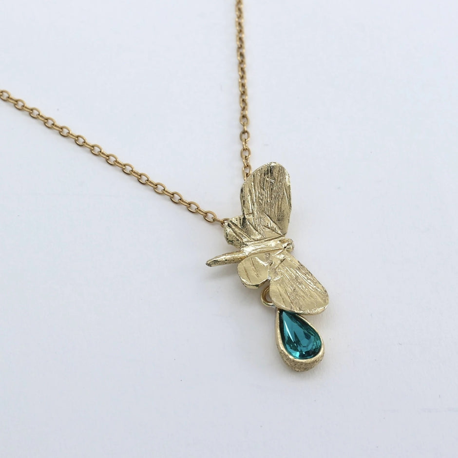 Bronze Butterfly Necklace with Teardrop Crystal