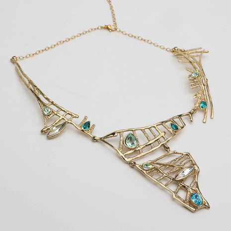 Bead Long Bronze Necklace with Multicolor Glass Crystals