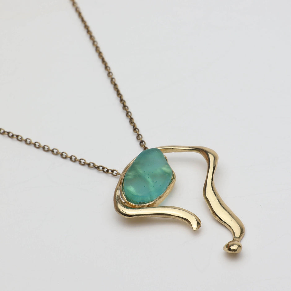 Volcanic Bronze Necklace with Aqua Resin