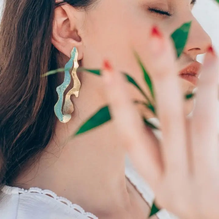 Tideflow Bronze Sculptural Earrings with Gold & Green Oxidation