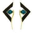 Geometric Bronze Earrings with Resin & Oxidized Detail – Black or Green