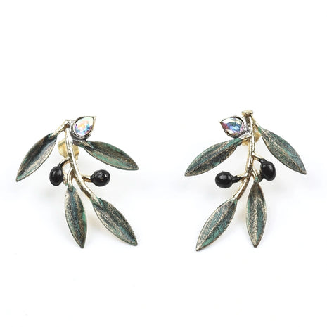 Olivine Earrings – Bronze with Green Oxidation & AB Crystal