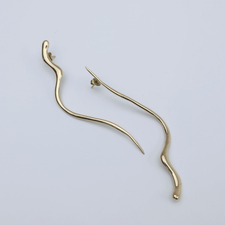 Snaky Long Bronze Sculptural Earrings