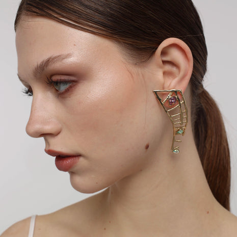 Bead Earrings – Bronze with Multicolor Crystals