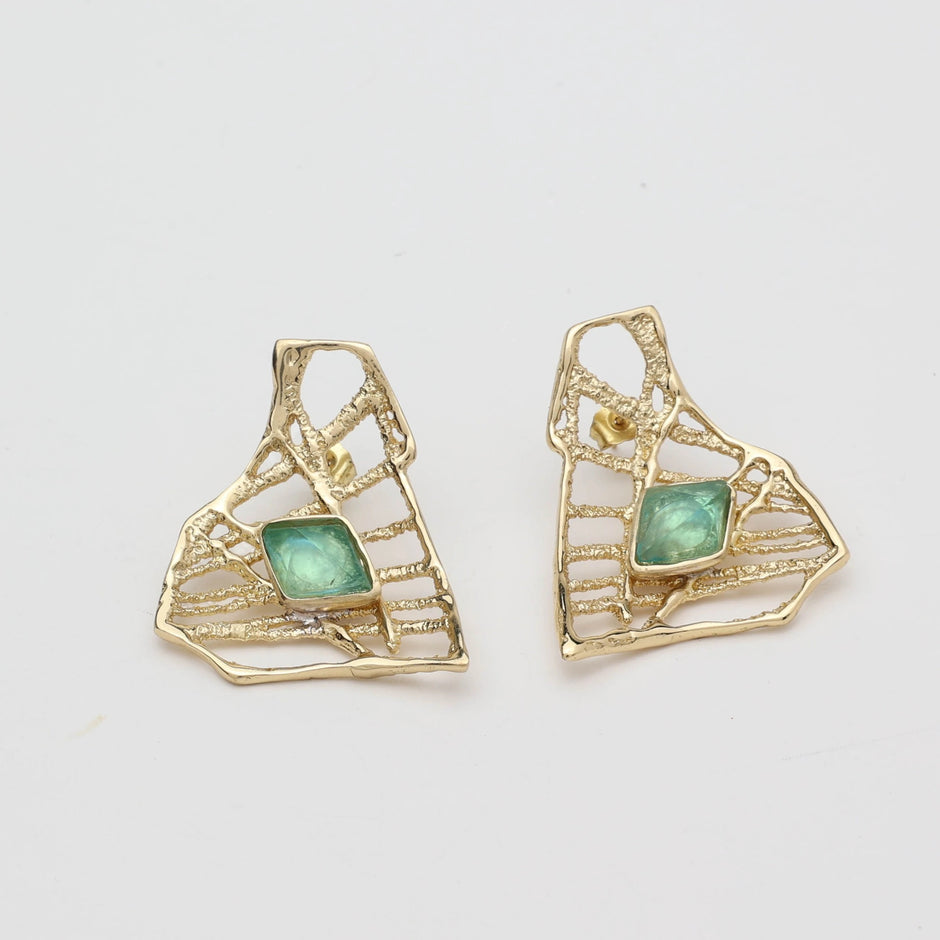 Bronze Stud Earrings with Aqua Resin
