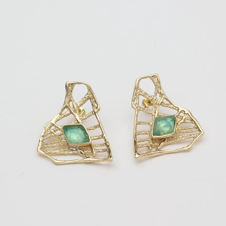 Bronze Stud Earrings with Aqua Resin