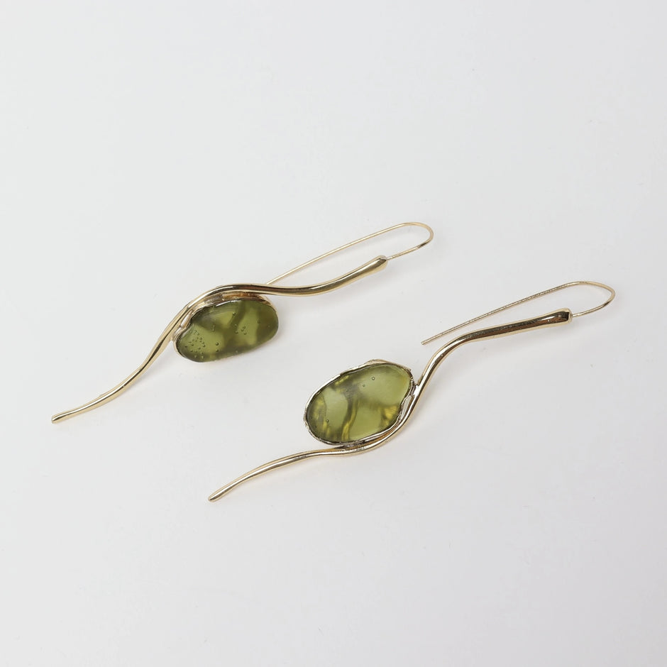 Bronze Long Earrings with Cocoon Resin Detail