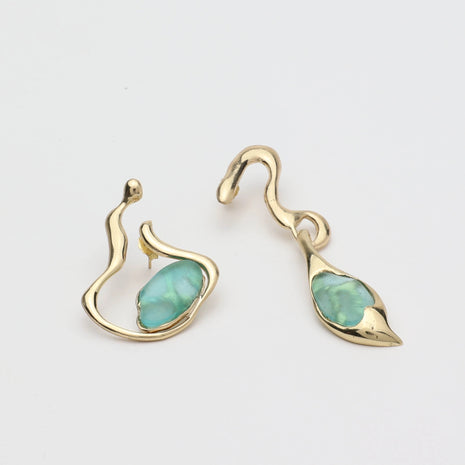 Volcanic Cocoon Asymmetric Aqua Resin Earrings